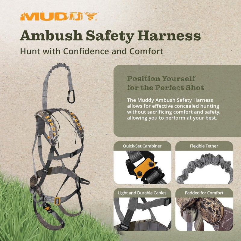 MUDDY Ambush Safety Harness with Quick-Release Buckles, Padded Waist Strap, and Durable Elastic Chest Strap (Optifade Elevated II Camoflauge) - Image 2